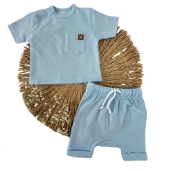2 cz zestaw komplet tshirt +spodenki na lato 56-86 błękitny