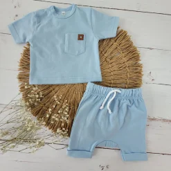 2 cz zestaw komplet tshirt +spodenki na lato 56-86 błękitny
