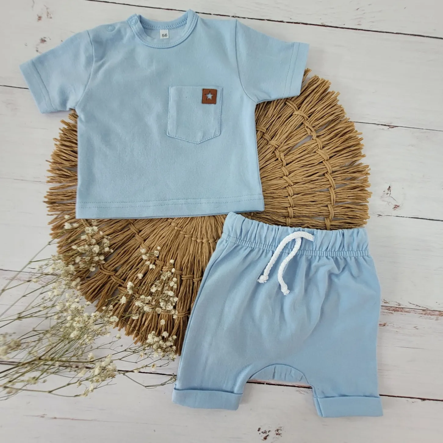 2 cz zestaw komplet tshirt +spodenki na lato 56-86 błękitny