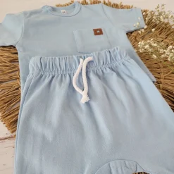 2 cz zestaw komplet tshirt +spodenki na lato 56-86 błękitny