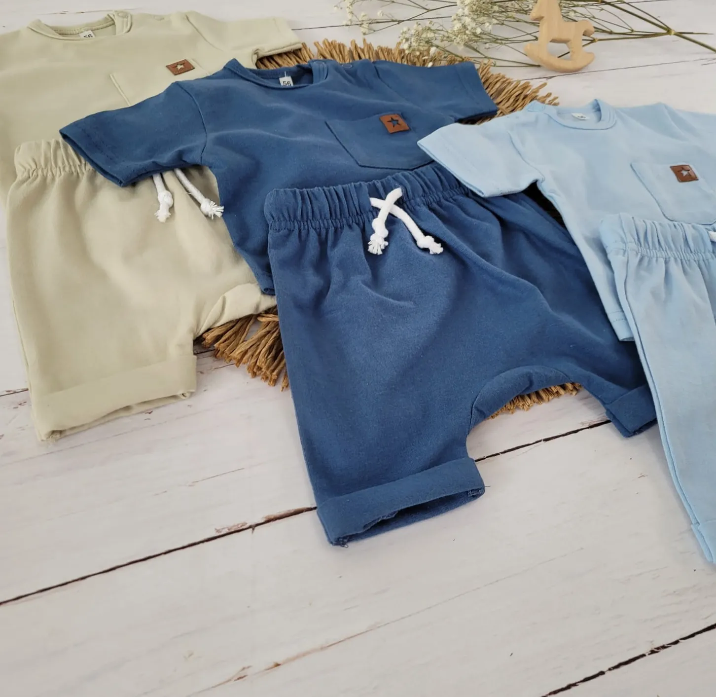 2 cz zestaw komplet tshirt +spodenki na lato 56-86 błękitny