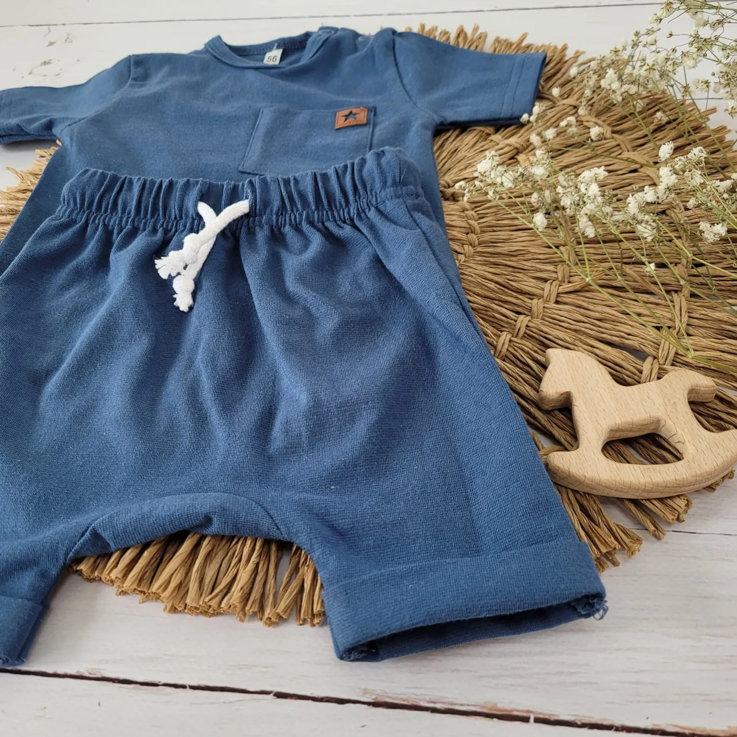 2 cz zestaw komplet tshirt +spodenki na lato granatowy ostatnie sztuki 56, 62, 74, 80