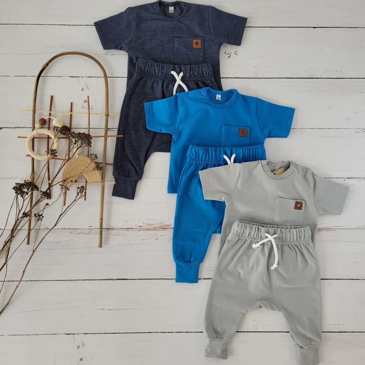 2 cz zestaw komplet tshirt +spodnie 56-86 kobaltowy błękit