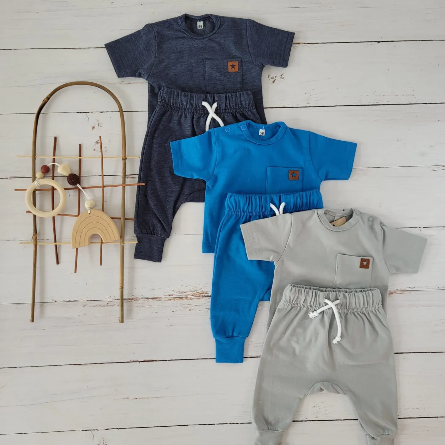 2 cz zestaw komplet tshirt +spodnie 56-86 kobaltowy błękit