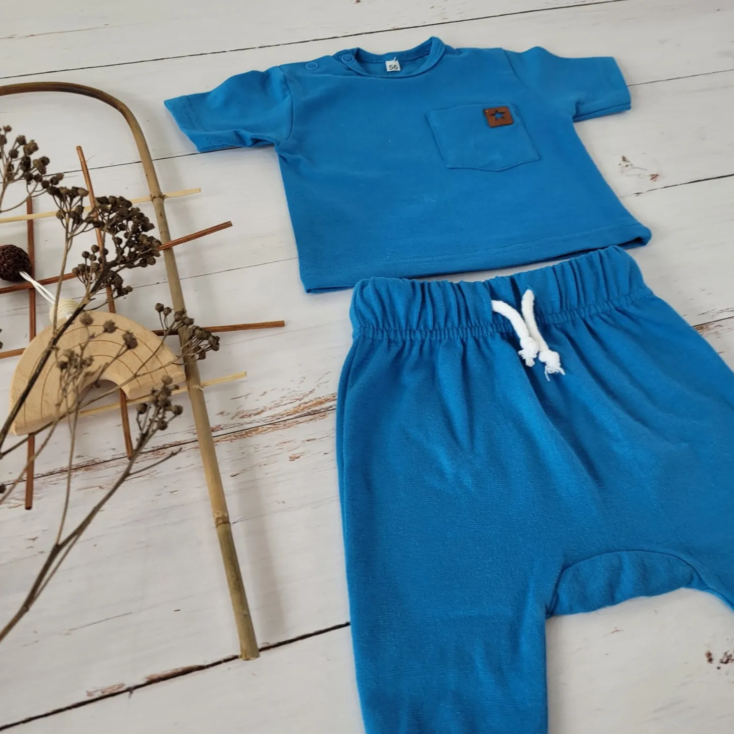 2 cz zestaw komplet tshirt +spodnie 56-86 kobaltowy błękit