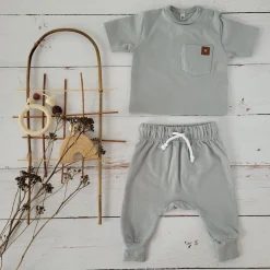 2 cz zestaw komplet tshirt +spodnie 56-86 szary gołębi