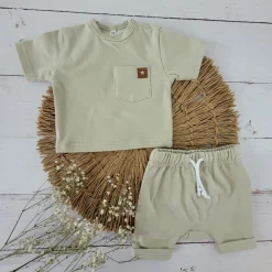 2 cz zestaw komplet tshirt +spodenki na lato oliwkowy ostatnie sztuki 74-86