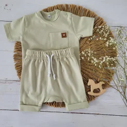 2 cz zestaw komplet tshirt +spodenki na lato oliwkowy ostatnie sztuki 74-86