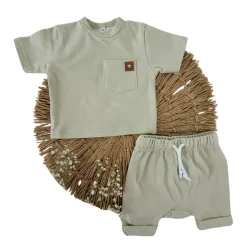 2 cz zestaw komplet tshirt +spodenki na lato oliwkowy ostatnie sztuki 74-86