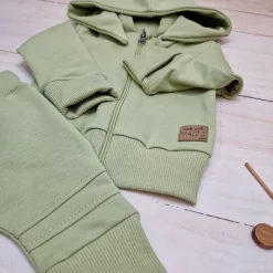 Dres niemowlęcy 2 cz bawełniany z odpinanym kapturem 56-86 olive green