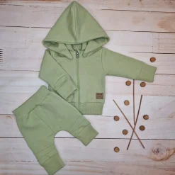 Dres niemowlęcy 2 cz bawełniany z odpinanym kapturem 56-86 olive green