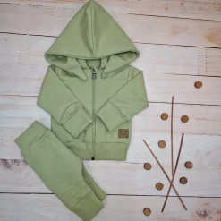 Dres niemowlęcy 2 cz bawełniany z odpinanym kapturem 56-86 olive green