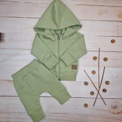 Dres niemowlęcy 2 cz bawełniany z odpinanym kapturem 56-86 olive green