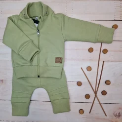 Dres niemowlęcy 2 cz bawełniany z odpinanym kapturem 56-86 olive green