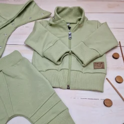 Dres niemowlęcy 2 cz bawełniany z odpinanym kapturem 56-86 olive green