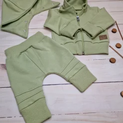 Dres niemowlęcy 2 cz bawełniany z odpinanym kapturem 56-86 olive green