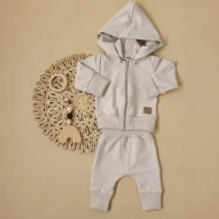 Dres niemowlęcy 2 cz bawełniany z odpinanym kapturem 56-86 alabaster beige