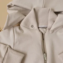 Dres niemowlęcy 2 cz bawełniany z odpinanym kapturem 56-86 alabaster beige