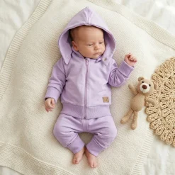 Dres niemowlęcy 2 cz bawełniany z odpinanym kapturem 56-86 soft lilac