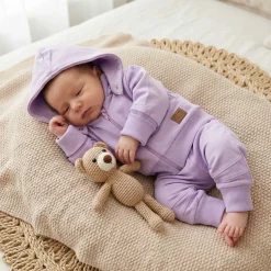 Dres niemowlęcy 2 cz bawełniany z odpinanym kapturem 56-86 soft lilac