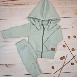 Dres niemowlęcy 2 cz bawełniany z odpinanym kapturem 56-86 minty green