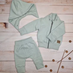 Dres niemowlęcy 2 cz bawełniany z odpinanym kapturem 56-86 minty green