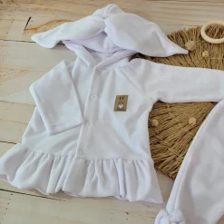 Dres niemowlęcy welurowy królik 2 cz biały ostatnie sztuki 56