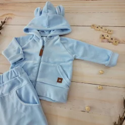 Dres niemowlęcy welurowy z uszkami 56-104 baby blue