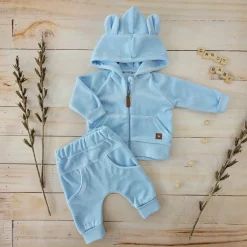 Dres niemowlęcy welurowy z uszkami 56-104 baby blue
