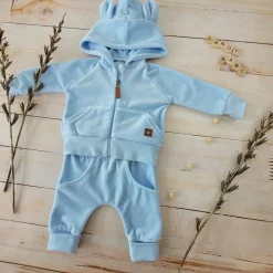 Dres niemowlęcy welurowy z uszkami 56-104 baby blue