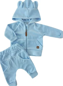 Dres niemowlęcy welurowy z uszkami 56-104 baby blue