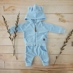 Dres niemowlęcy welurowy z uszkami 56-104 baby blue