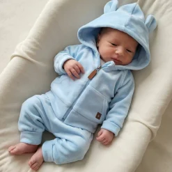 Dres niemowlęcy welurowy z uszkami 56-104 baby blue