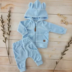 Dres niemowlęcy welurowy z uszkami 56-104 baby blue
