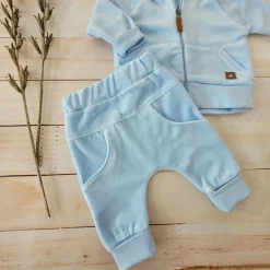 Dres niemowlęcy welurowy z uszkami 56-104 baby blue