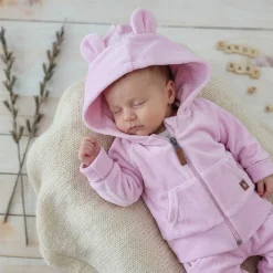 Dres niemowlęcy welurowy z uszkami 56-104 baby pink