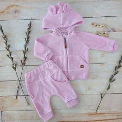 Dres niemowlęcy welurowy z uszkami 56-104 baby pink