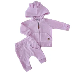 Dres niemowlęcy welurowy z uszkami 56-104 baby pink