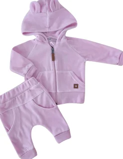 Dres niemowlęcy welurowy z uszkami 56-104 baby pink