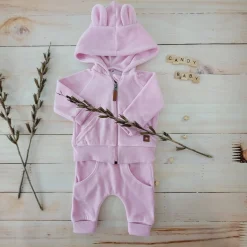 Dres niemowlęcy welurowy z uszkami 56-104 baby pink