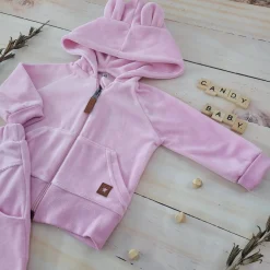 Dres niemowlęcy welurowy z uszkami 56-104 baby pink