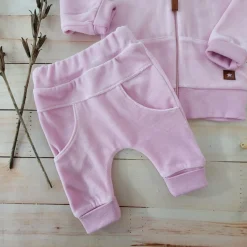 Dres niemowlęcy welurowy z uszkami 56-104 baby pink
