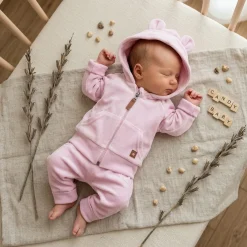 Dres niemowlęcy welurowy z uszkami 56-104 baby pink