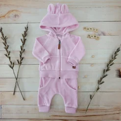 Dres niemowlęcy welurowy z uszkami 56-104 baby pink