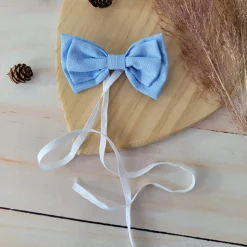 Elegancka muszka niemowlęca tkanina wiązana niebieska