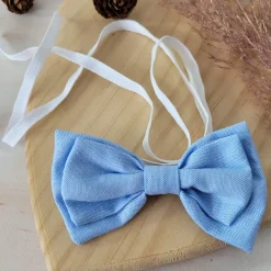 Elegancka muszka niemowlęca tkanina wiązana niebieska