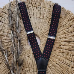 Eleganckie szelki niemowlęce czarne w czerwone kropki