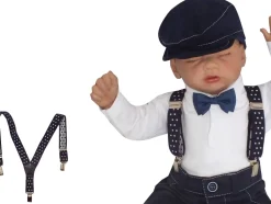 Eleganckie szelki niemowlęce granatowe w białe kropki
