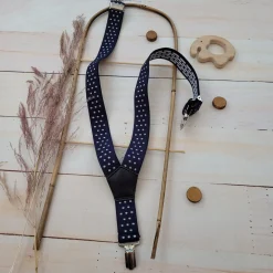 Eleganckie szelki niemowlęce granatowe w białe kropki