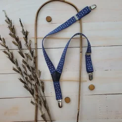 Eleganckie szelki niemowlęce niebieskie w białe kropki